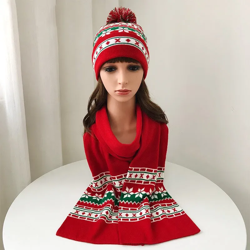 Knitted Christmas Hat Christmas Scarf Set view 1