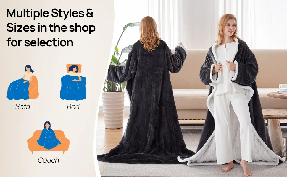 Electric Heating Blanket – Wearable Flannel Lamb Wool Heated Blanket With Sleeves view 6